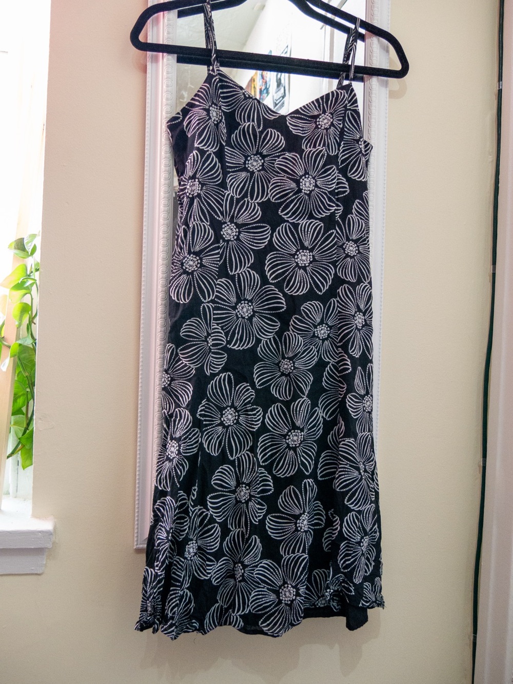 Black Floral Slip Dress with White Daisy Print